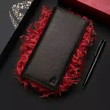 代写贺卡 稻草人 长款商务简约大气时尚 牛皮革 钱包 男款 黑色/咖啡色