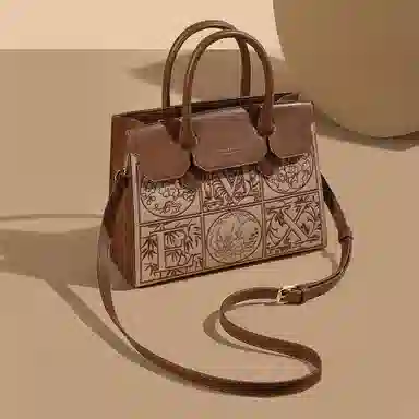 稻草人 高级感优雅国风刺绣妈妈包气质实用通勤 聚氨酯革 斜挎手提包 女款 多色