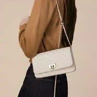 稻草人 优雅小香风菱格 牛皮 小金球链条包 斜挎包 常规 女款 酒红/黑色/米白