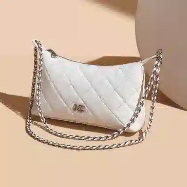 稻草人 菱格气质高颜值链条百搭精致潮流通勤实用小众设计 人造革 斜挎包 常规 女款 米白/黑色