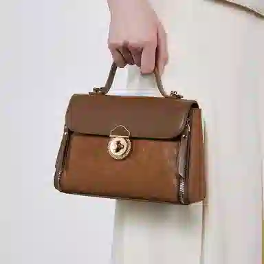 稻草人 时尚高级潮流气质小众百搭通勤拼色 聚氨酯 手提包 常规 女款 棕褐色/杏色