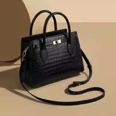 稻草人 高级感鳄鱼纹百搭 聚氨酯 单肩包手提包 女款 黑色/棕色