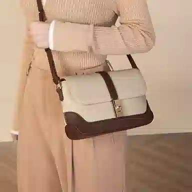 稻草人 时尚复古撞色高级感小众百搭学生实用通勤 牛皮 腋下包单肩斜挎包 常规 女款 卡其/米白