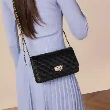 稻草人 优雅小香风菱格 牛皮 小金球链条包 斜挎包 常规 女款 酒红/黑色/米白