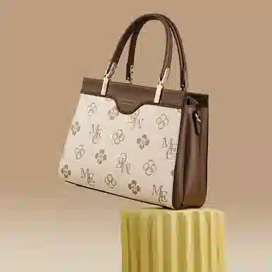 稻草人 简约时尚通勤撞色复古大容量 聚氯乙烯革拼聚氨酯革 手提包 常规 女款 深棕色/米白