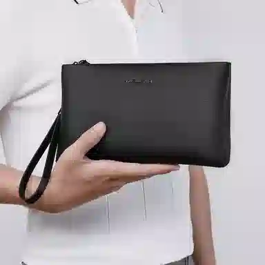 稻草人 英伦风纯色时尚高级感 牛皮革 手拿包 男款 黑色