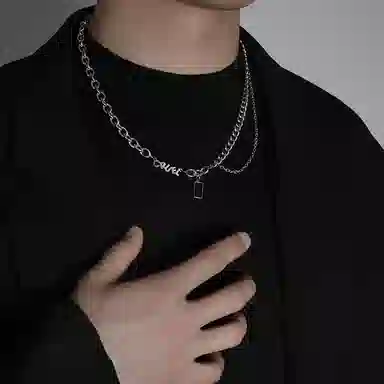 琅风 黑锆石古巴配饰酷拽个性设计感潮流 钛钢 项链 男款