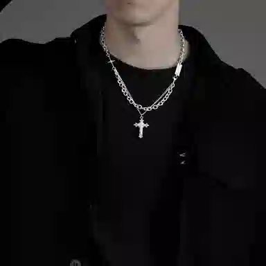 琅风 镶钻拼接十字架链饰锆石高级设计感精致百搭穿搭 钛钢 项链 男款