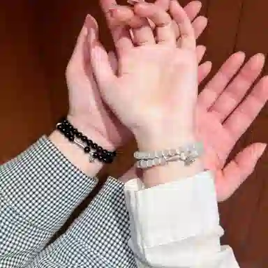 【纯银 | 异地可分开发货】 琅风 双层锦鲤福牌转运珠一对叠戴可调高级设计感潮流#好运 黑曜石 手串 男女同款情侣款