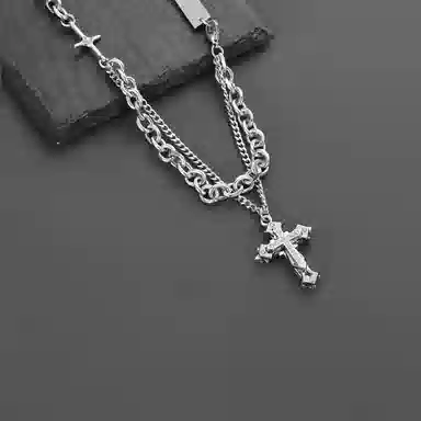 琅风 镶钻拼接十字架链饰锆石高级设计感精致百搭穿搭 钛钢 项链 男款