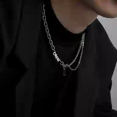 琅风 黑锆石古巴配饰酷拽个性设计感潮流 钛钢 项链 男款