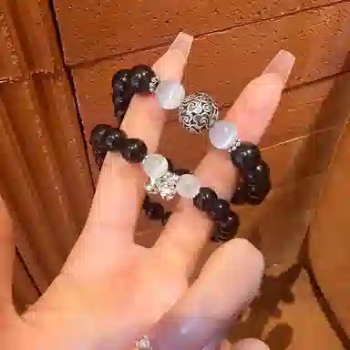 琅风 转运珠新中式高级感小众设计好运铃铛潮流百搭天然 黑曜石 手串 男女同款情侣款