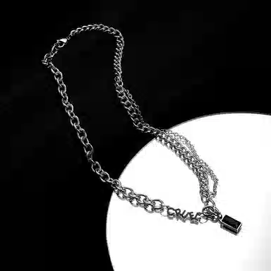 琅风 黑锆石古巴配饰酷拽个性设计感潮流 钛钢 项链 男款