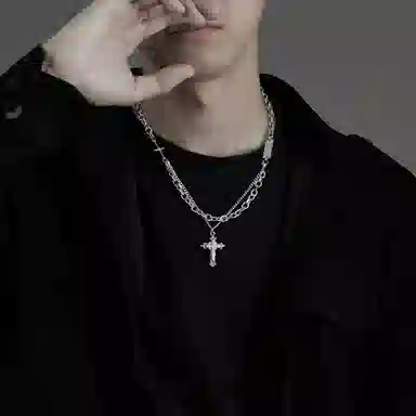 琅风 镶钻拼接十字架链饰锆石高级设计感精致百搭穿搭 钛钢 项链 男款
