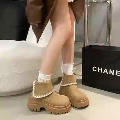 小鹿米利 小个子松糕底增高马丁靴编织复古短筒百搭 短靴 女