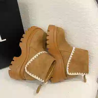 小鹿米利 小个子松糕底增高马丁靴编织复古短筒百搭 短靴 女