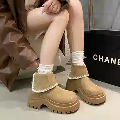 小鹿米利 小个子松糕底增高马丁靴编织复古短筒百搭 短靴 女