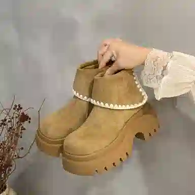 小鹿米利 小个子松糕底增高马丁靴编织复古短筒百搭 短靴 女