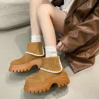 小鹿米利 小个子松糕底增高马丁靴编织复古短筒百搭 短靴 女