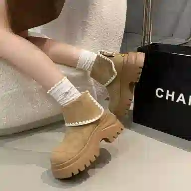 小鹿米利 小个子松糕底增高马丁靴编织复古短筒百搭 短靴 女