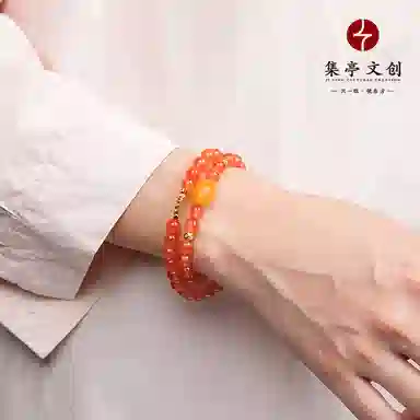 集亭 国风美学 中式轻奢 樱桃红双圈 南红 手串 男女同款情侣款