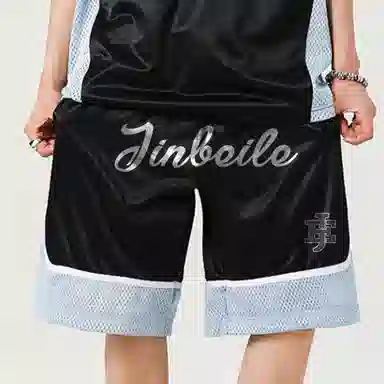 金贝勒 美式复古轻薄透气网眼宽松舒适吸湿排汗速干运动健身跑步五分裤篮球裤 男女同款