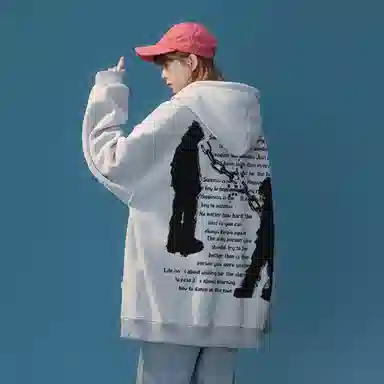 金贝勒 字母人影印花宽松休闲连帽卫衣 男女同款