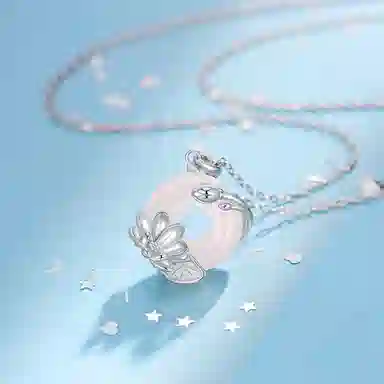 中国珠宝 平安扣荷花锁骨链 新中式国潮复古设计 福运经典东方古韵幸福美满  精致轻奢高级贵气小众设计感饰品 玉髓 玉石项链 女款