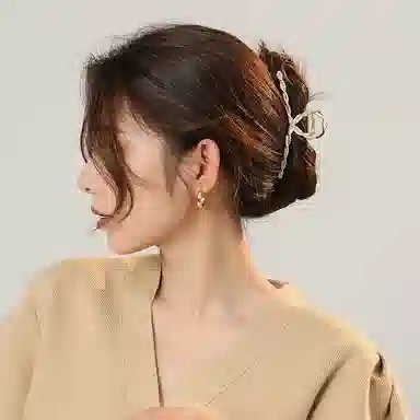 沂茹 抓夹发饰头饰时尚森系精致小众设计感简约优雅甜美气质扭扭珠子交叉大号后脑勺盘发发抓文艺日常百搭通勤 合金 发夹 女款