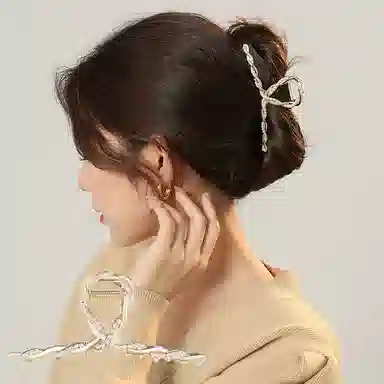 沂茹 抓夹发饰头饰时尚森系精致小众设计感简约优雅甜美气质扭扭珠子交叉大号后脑勺盘发发抓文艺日常百搭通勤 合金 发夹 女款