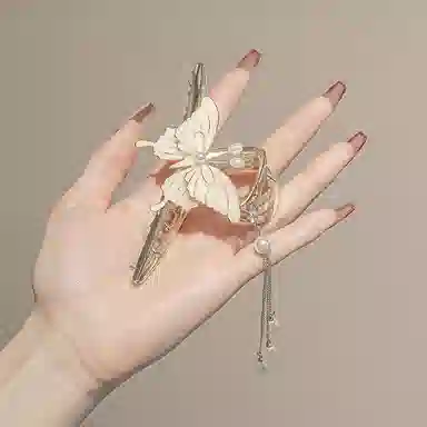 沂茹 文艺小清新甜美精致金色立体飞舞蝴蝶流苏大号后脑勺盘发发抓森系温柔减龄抓夹发饰头饰 合金 发夹 女款