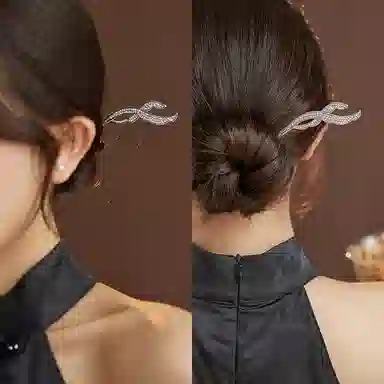 沂茹 时尚森系精致个性小众设计感简约几何银色闪钻盘发甜酷风日常通勤簪子 合金 发簪 女款