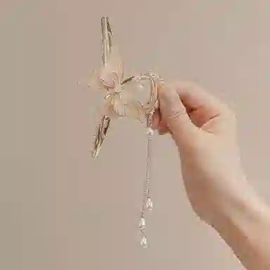 沂茹 文艺小清新甜美精致金色立体飞舞蝴蝶流苏大号后脑勺盘发发抓森系温柔减龄抓夹发饰头饰 合金 发夹 女款