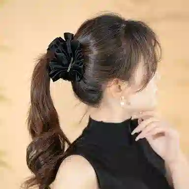 沂茹 法式浪漫褶皱马尾夹高级感后脑勺盘发发夹丸子头竖夹发卡发饰头饰女款