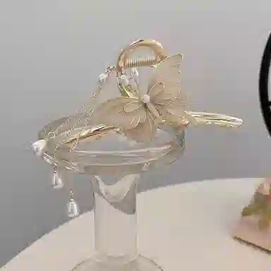 沂茹 文艺小清新甜美精致金色立体飞舞蝴蝶流苏大号后脑勺盘发发抓森系温柔减龄抓夹发饰头饰 合金 发夹 女款