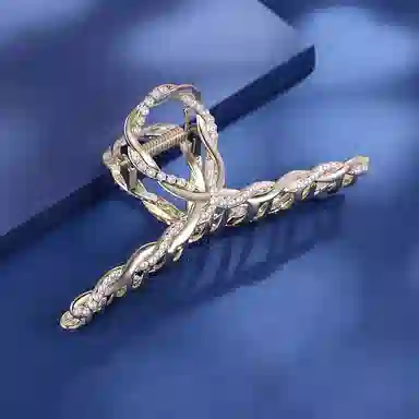 沂茹 抓夹发饰头饰时尚森系精致小众设计感简约优雅甜美气质扭扭珠子交叉大号后脑勺盘发发抓文艺日常百搭通勤 合金 发夹 女款