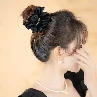 沂茹 法式浪漫褶皱马尾夹高级感后脑勺盘发发夹丸子头竖夹发卡发饰头饰女款
