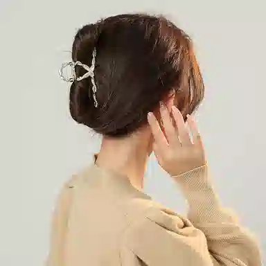 沂茹 抓夹发饰头饰时尚森系精致小众设计感简约优雅甜美气质扭扭珠子交叉大号后脑勺盘发发抓文艺日常百搭通勤 合金 发夹 女款