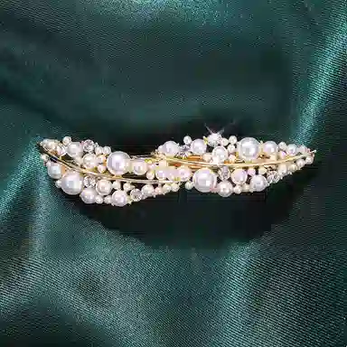 沂茹 森系精致轻奢小众设计感珠子叶子时尚文艺日常通勤百搭气质甜美 人造水晶 发夹 女款