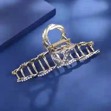 沂茹 抓夹发饰头饰时尚森系精致小众设计感简约优雅甜美气质扭扭珠子交叉大号后脑勺盘发发抓文艺日常百搭通勤 合金 发夹 女款