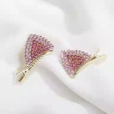 沂茹 轻奢优雅韩版时尚甜美气质高级精致猫耳朵水钻简约气质可爱边夹 发夹 女款