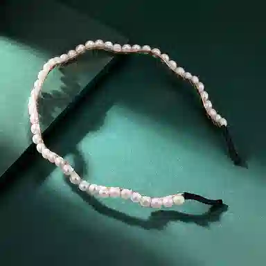 沂茹 少女感优雅淡水珍珠波浪形压发发卡气质头箍合金电镀 淡水珍珠 配件发饰发箍 女款