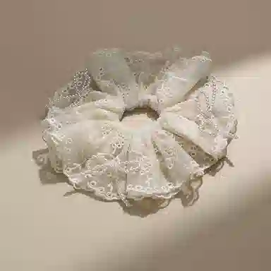 沂茹 文艺小清新甜美学院风米白色蕾丝蝴蝶结甜美肠圈弹力扎发小众设计感日常百搭减龄 布艺 发圈/头绳 女款