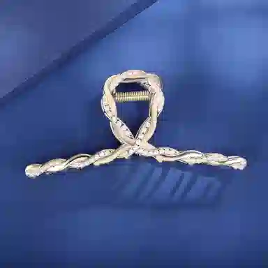 沂茹 抓夹发饰头饰时尚森系精致小众设计感简约优雅甜美气质扭扭珠子交叉大号后脑勺盘发发抓文艺日常百搭通勤 合金 发夹 女款