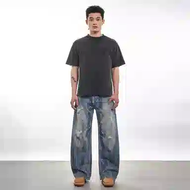 虫小绿 潮流个性多元素设计牛仔裤 男女同款