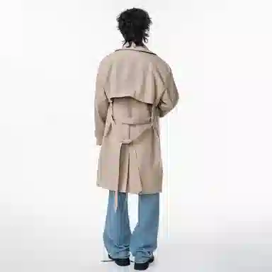 依文 经典廓形大翻领双排扣系带设计感外套美式复古潮牌无性别穿搭休闲通勤百搭中长款英伦风气质高级感风衣 男女同款
