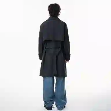 依文 经典廓形大翻领双排扣系带设计感外套美式复古潮牌无性别穿搭休闲通勤百搭中长款英伦风气质高级感风衣 男女同款