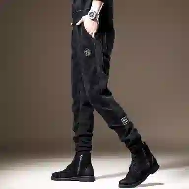 贵色 高端条纹微弹欧美简约休闲裤 男款 黑色