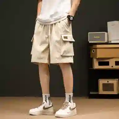 贵色 美式时尚潮流高街痞帅薄款凉爽透气潮牌城市机能风多口袋系绳设计感休闲宽松垂感五分阔腿裤工装短裤 男女同款