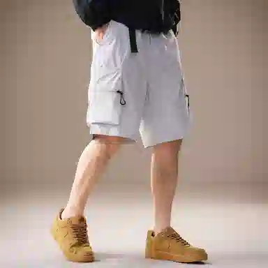 贵色 夏季 纯色简约风格拉链多口袋设计男士日常出行穿搭潮流时尚百搭户外速干沙滩休闲五分工装短裤 宽松 男女同款